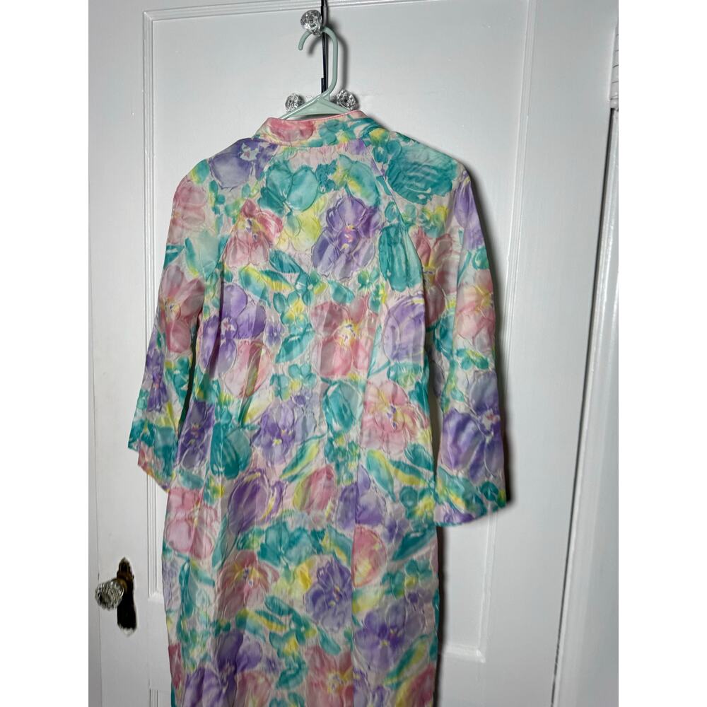 Vintage Saybury Pastel Floral Granny Floral House Dress Robe Jacket Housecoat XS - Picture 8 of 8
